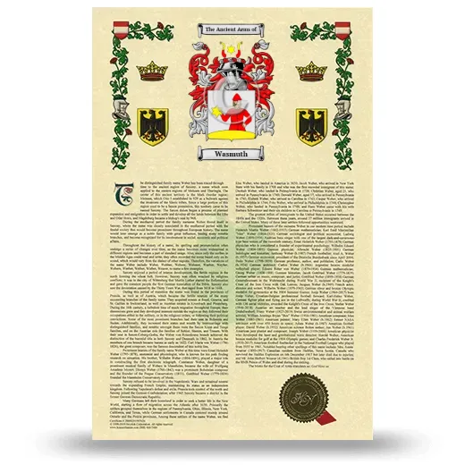 Wasmuth Armorial History with Coat of Arms