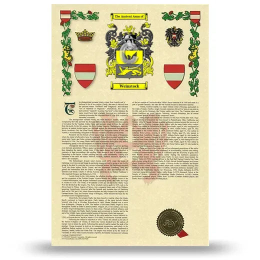 Weinstock Armorial History with Coat of Arms