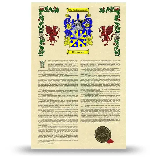 Welshman Armorial History with Coat of Arms