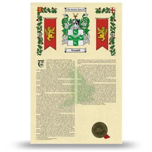 Wendell Armorial History with Coat of Arms