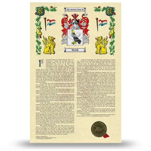 Werth Armorial History with Coat of Arms