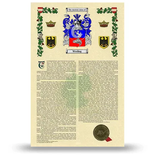 Wesling Armorial History with Coat of Arms