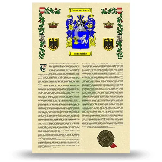 Winterfeldt Armorial History with Coat of Arms