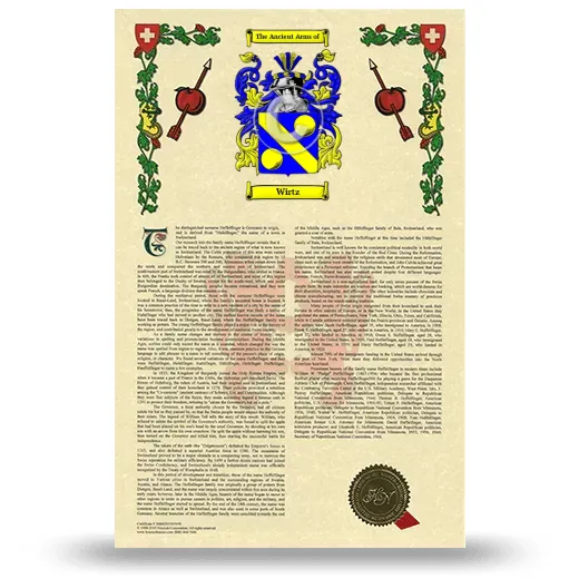 Wirtz Armorial History with Coat of Arms