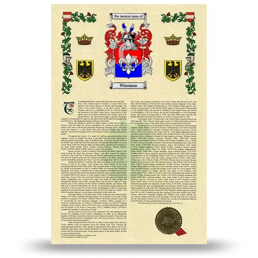 Wiseman Armorial History with Coat of Arms