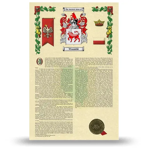 Woznicki Armorial History with Coat of Arms