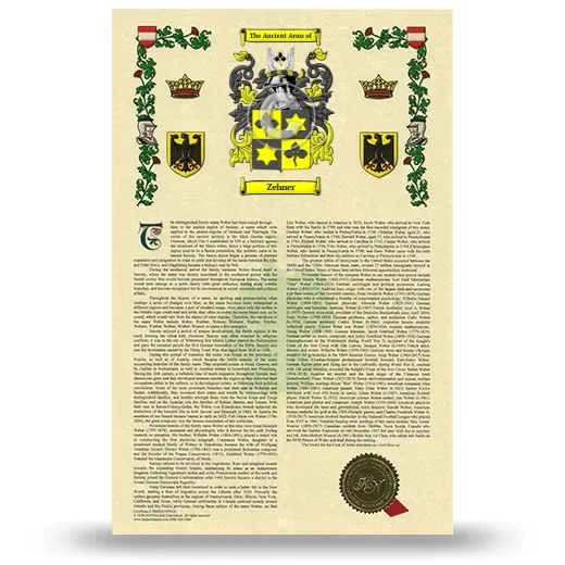 Zehner Armorial History with Coat of Arms