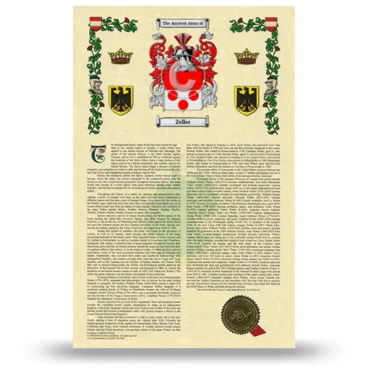 Zeller Armorial History with Coat of Arms