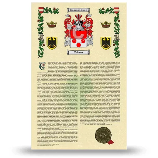 Zelman Armorial History with Coat of Arms