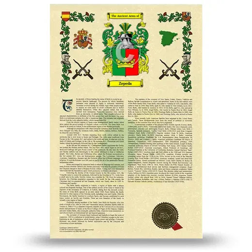 Zepeda Armorial History with Coat of Arms