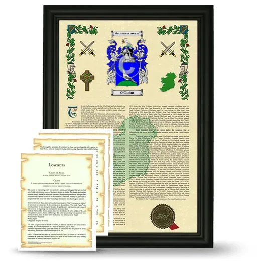 O'Cheint Framed Armorial History and Symbolism - Black