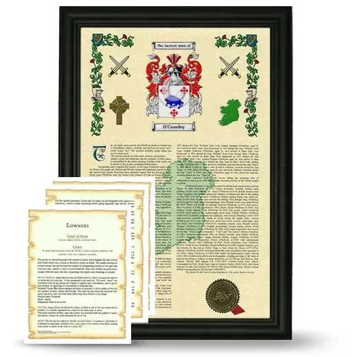 O'Crowley Framed Armorial History and Symbolism - Black
