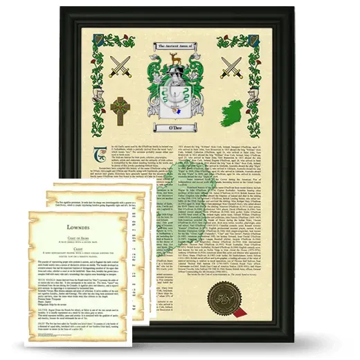 O'Dee Framed Armorial History and Symbolism - Black