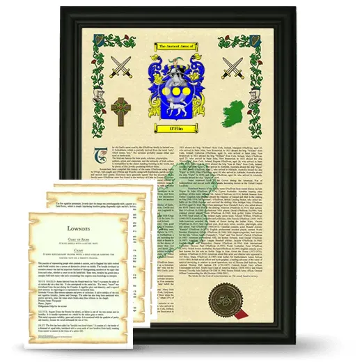 O'Flin Framed Armorial History and Symbolism - Black