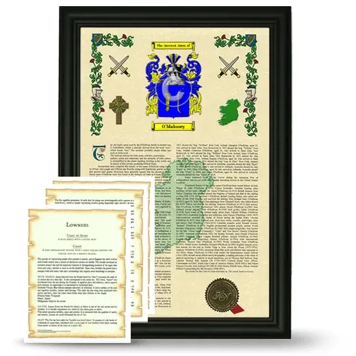 O'Maloney Framed Armorial History and Symbolism - Black