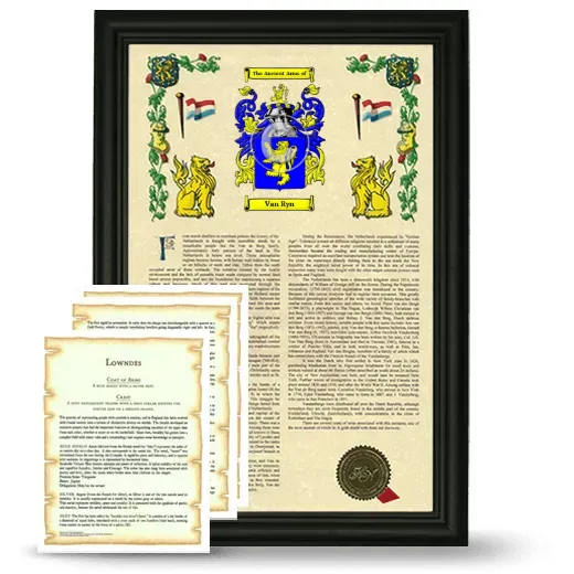 Van Ryn Framed Armorial History and Symbolism - Black