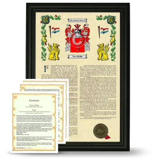 Van Sickle Framed Armorial History and Symbolism - Black