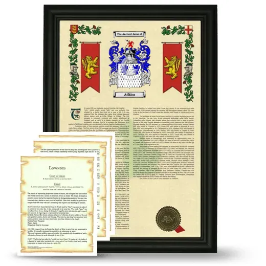Adkins Framed Armorial History and Symbolism - Black