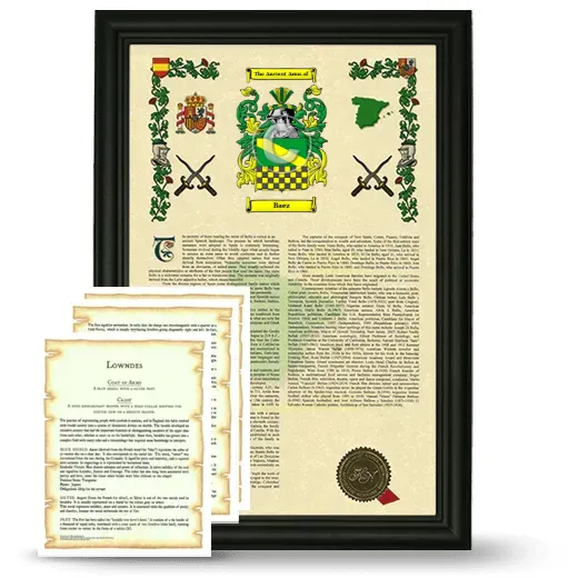 Baez Framed Armorial History and Symbolism - Black