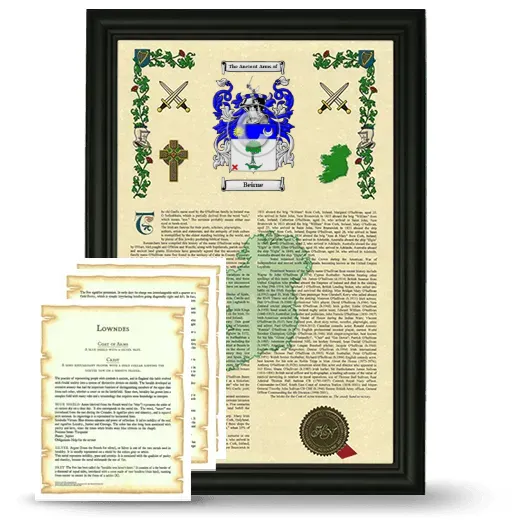 Beirne Framed Armorial History and Symbolism - Black