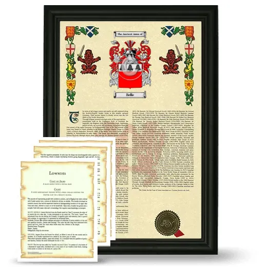 Belle Framed Armorial History and Symbolism - Black
