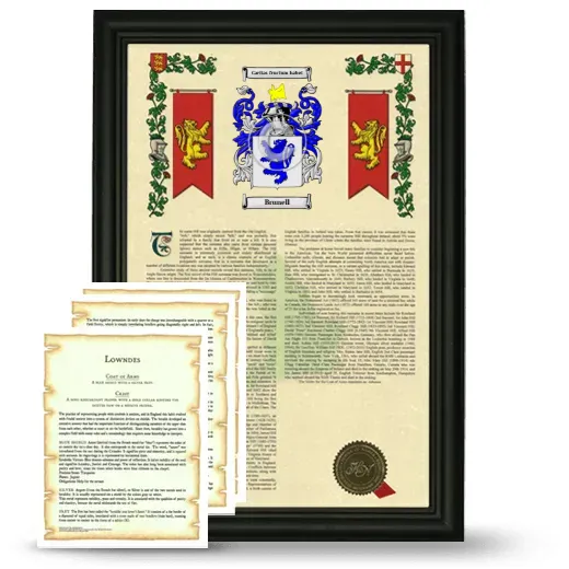 Brunell Framed Armorial History and Symbolism - Black