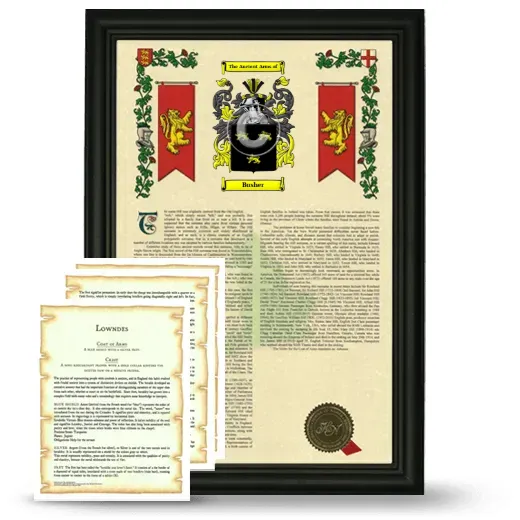 Busher Framed Armorial History and Symbolism - Black