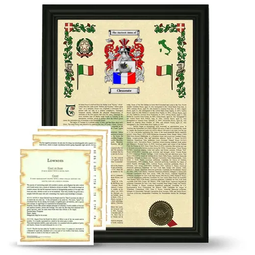 Clemente Framed Armorial History and Symbolism - Black