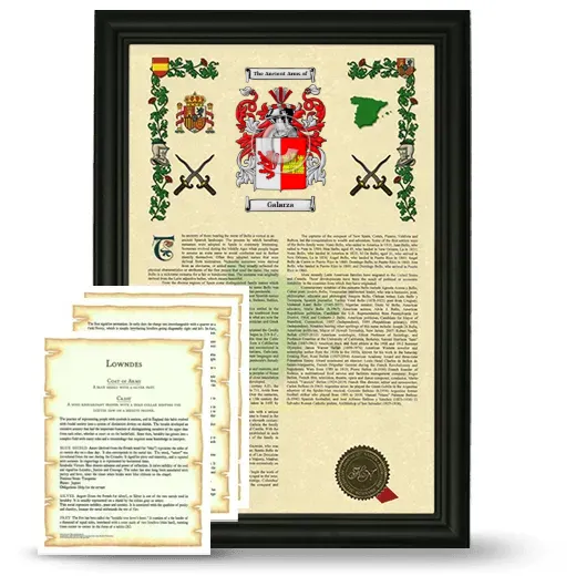 Galarza Framed Armorial History and Symbolism - Black