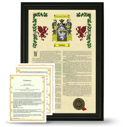 Giddings Framed Armorial History and Symbolism - Black