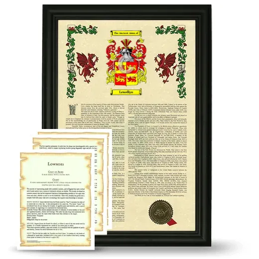 Lewellyn Framed Armorial History and Symbolism - Black
