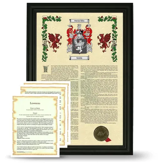 Lewis Framed Armorial History and Symbolism - Black