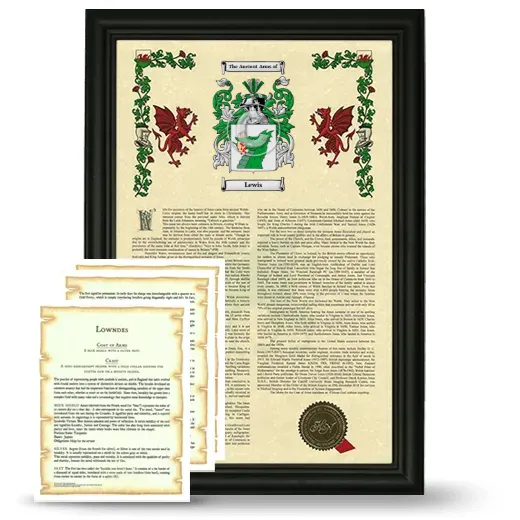 Lewis Framed Armorial History and Symbolism - Black