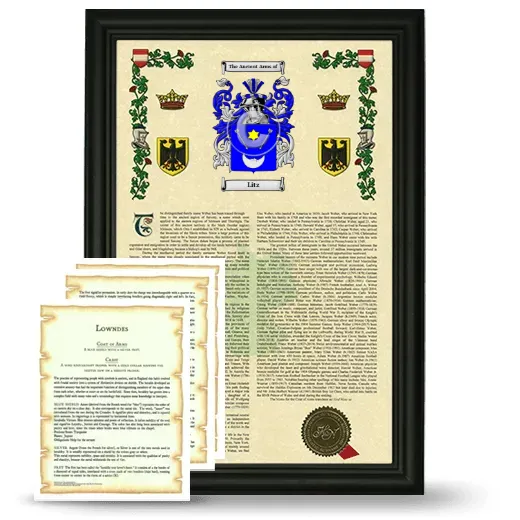 Litz Framed Armorial History and Symbolism - Black