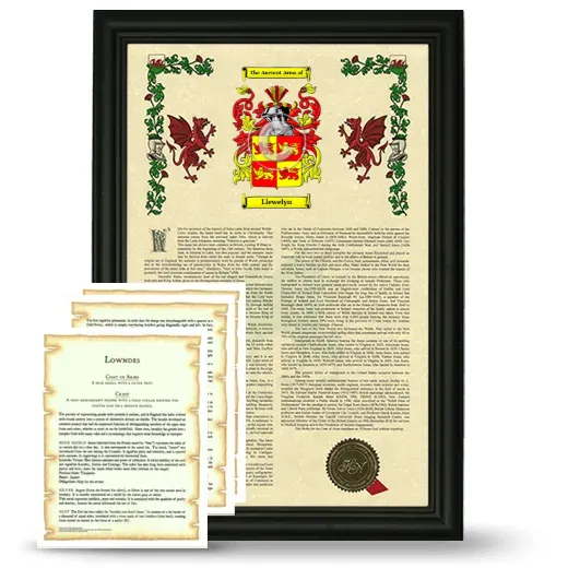 Llewelyn Framed Armorial History and Symbolism - Black
