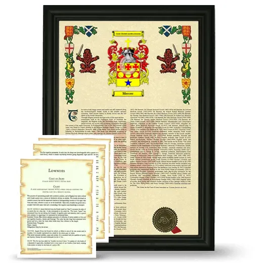 Mercer Framed Armorial History and Symbolism - Black