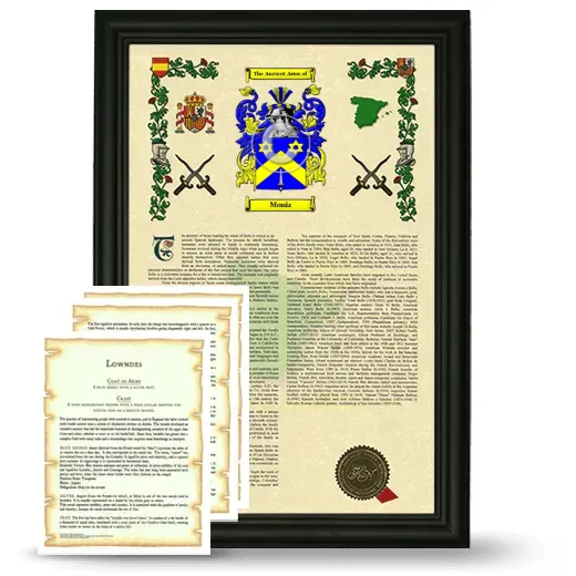 Moniz Framed Armorial History and Symbolism - Black