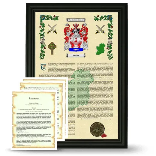 Neales Framed Armorial History and Symbolism - Black
