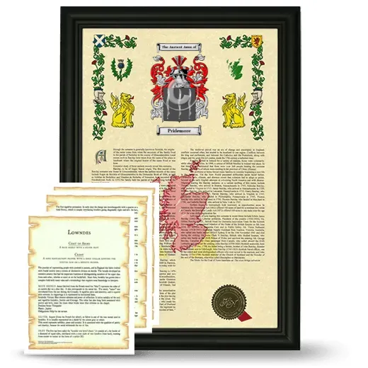 Pridemore Framed Armorial History and Symbolism - Black