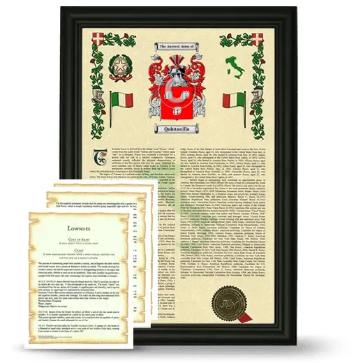 Quintanilla Framed Armorial History and Symbolism - Black