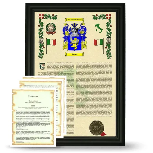 Redus Framed Armorial History and Symbolism - Black