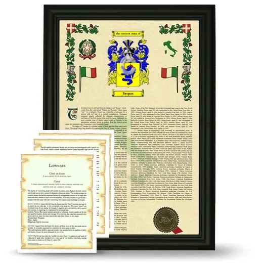Serpas Framed Armorial History and Symbolism - Black