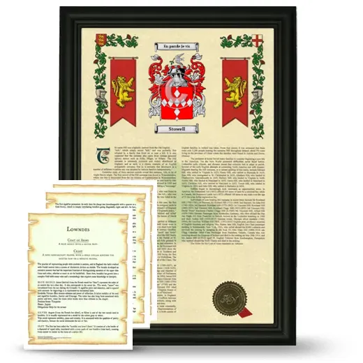 Stowell Framed Armorial History and Symbolism - Black