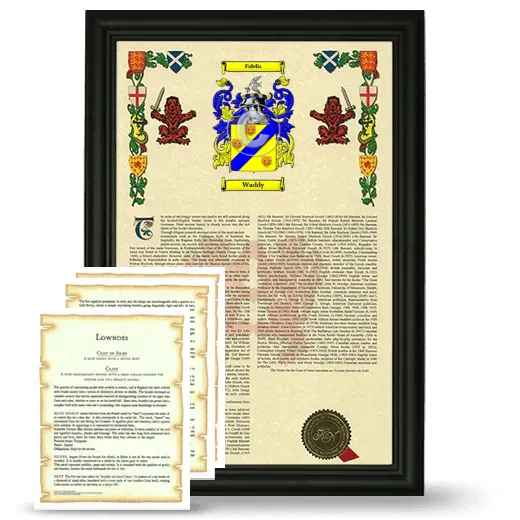 Waddy Framed Armorial History and Symbolism - Black