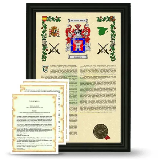Zamora Framed Armorial History and Symbolism - Black