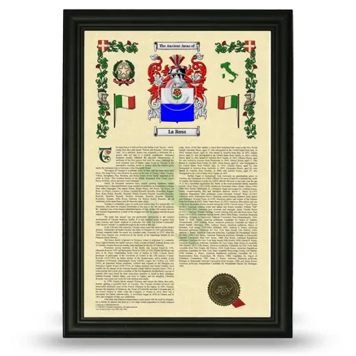 La Rosa Armorial History Framed - Black