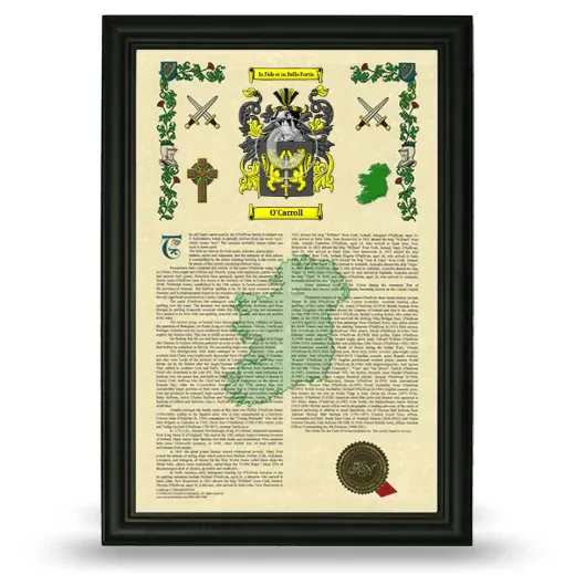 O'Carroll Armorial History Framed - Black