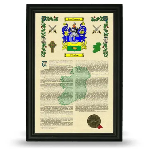 O'Conlon Armorial History Framed - Black
