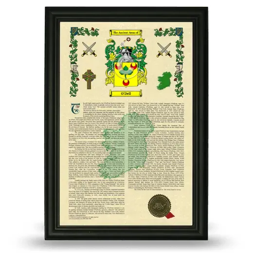 O'Dell Armorial History Framed - Black