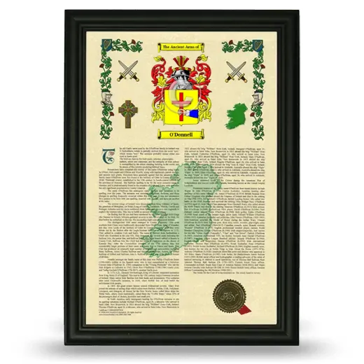 O'Donnell Armorial History Framed - Black